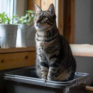 Cat using a litter box with tips on how to train a cat to use a litter box